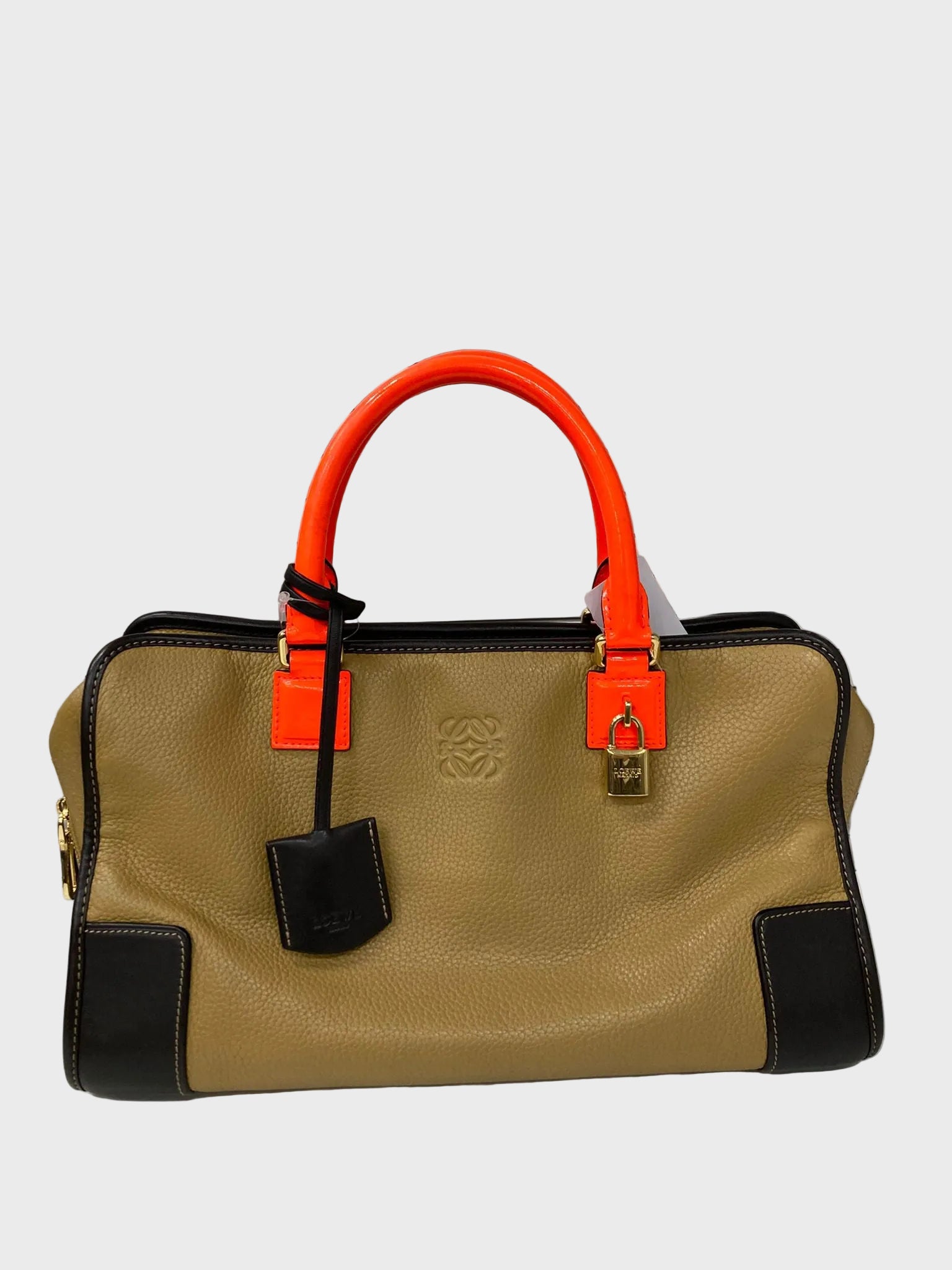 Loewe Amazona 36 edición especial ORO asas naranja charol – camel bicolor