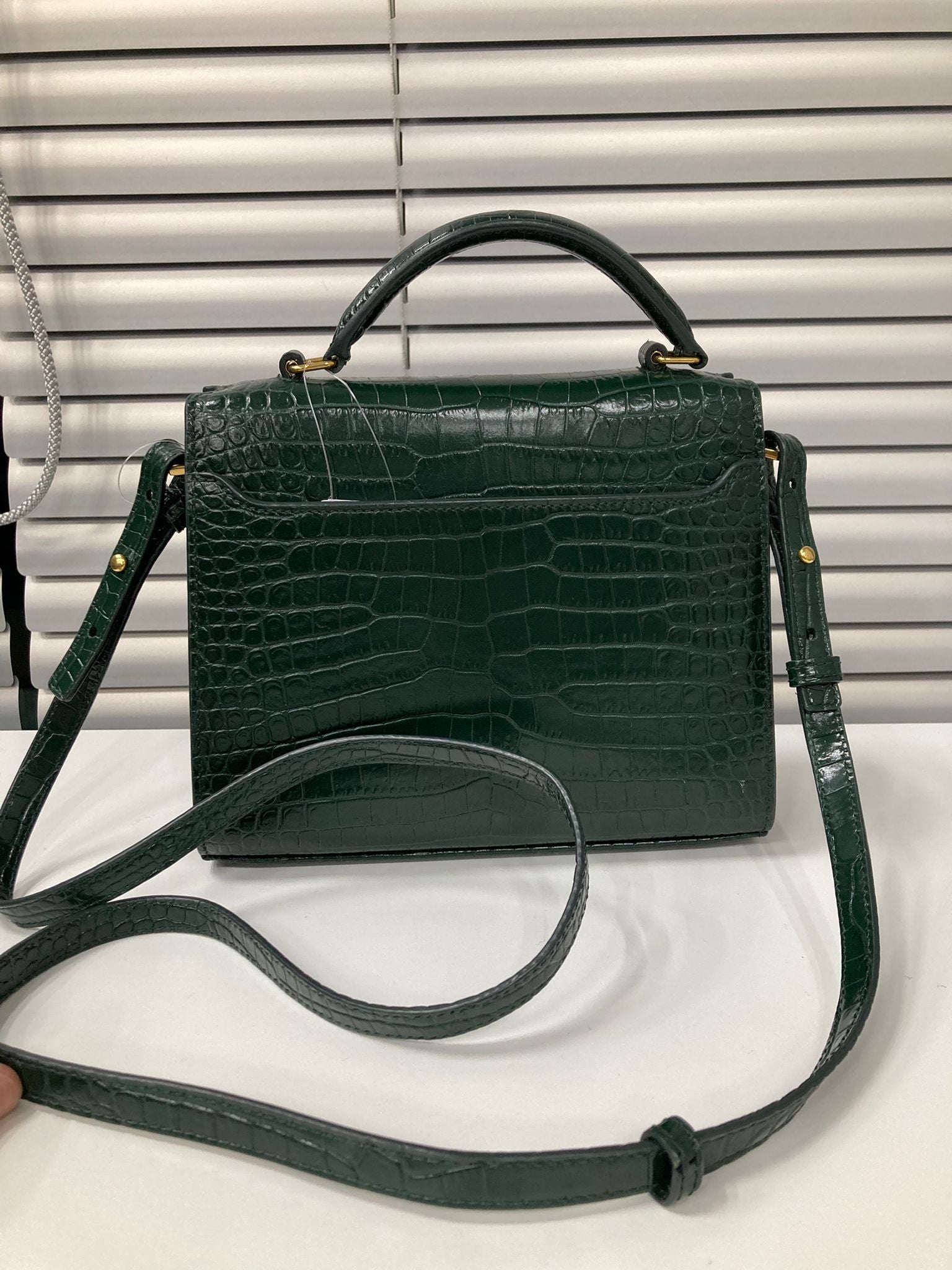 Saint laurent cassandra top handle verde efecto cocodrilo