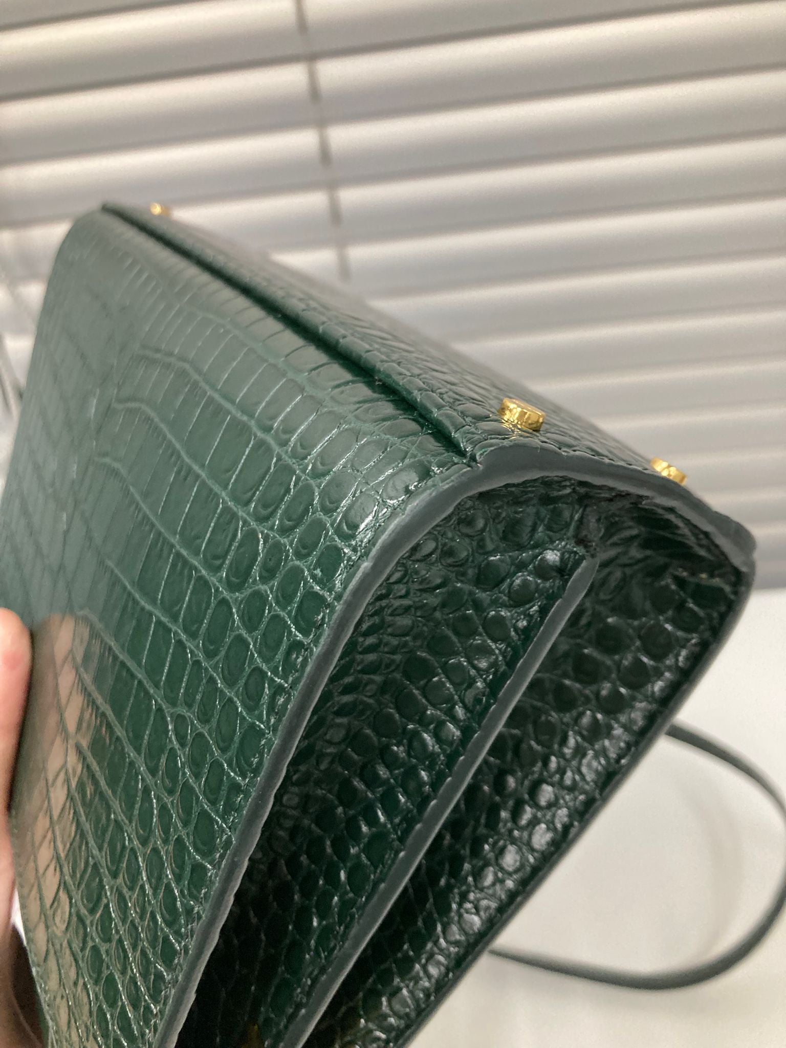 Saint laurent cassandra top handle verde efecto cocodrilo