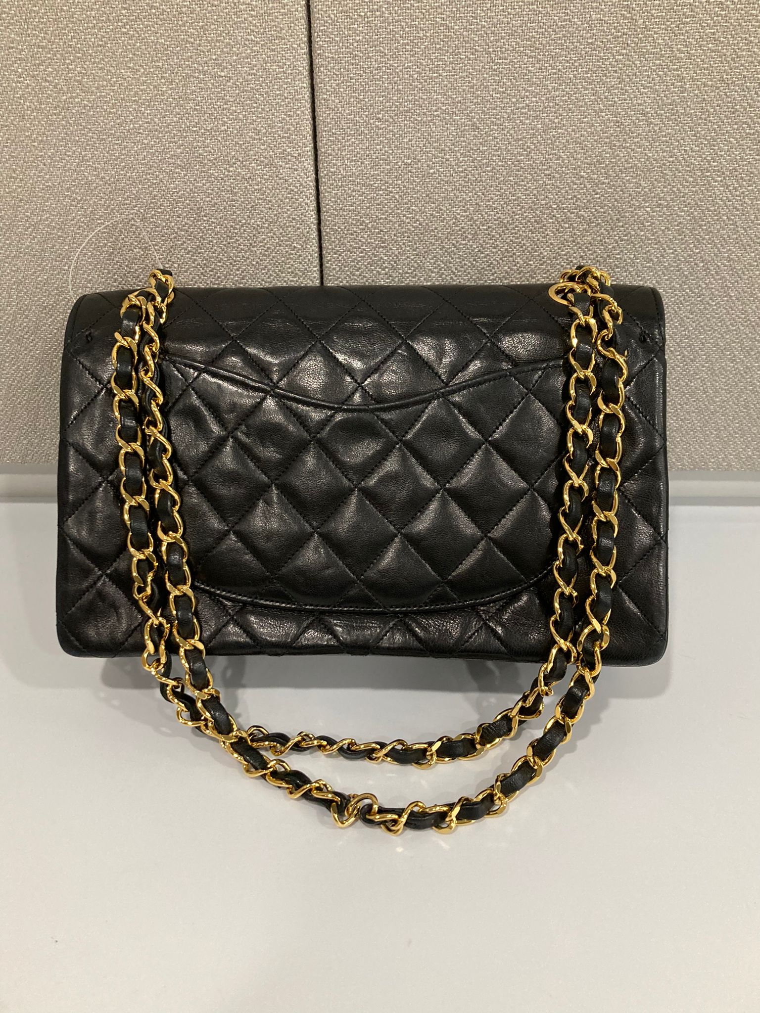 CHANEL Timeless 23 Double Flap  Lambskin negro · Herrajes dorados · Serie 1