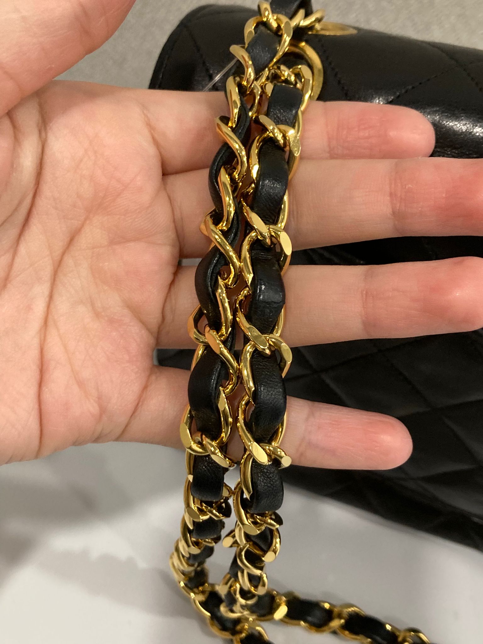 CHANEL Timeless 23 Double Flap  Lambskin negro · Herrajes dorados · Serie 1