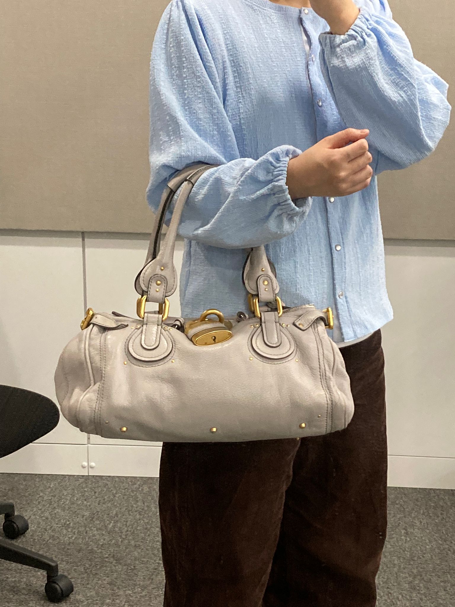 Chloé Paddington Medium Piel gris beige (greige) Candado Icono