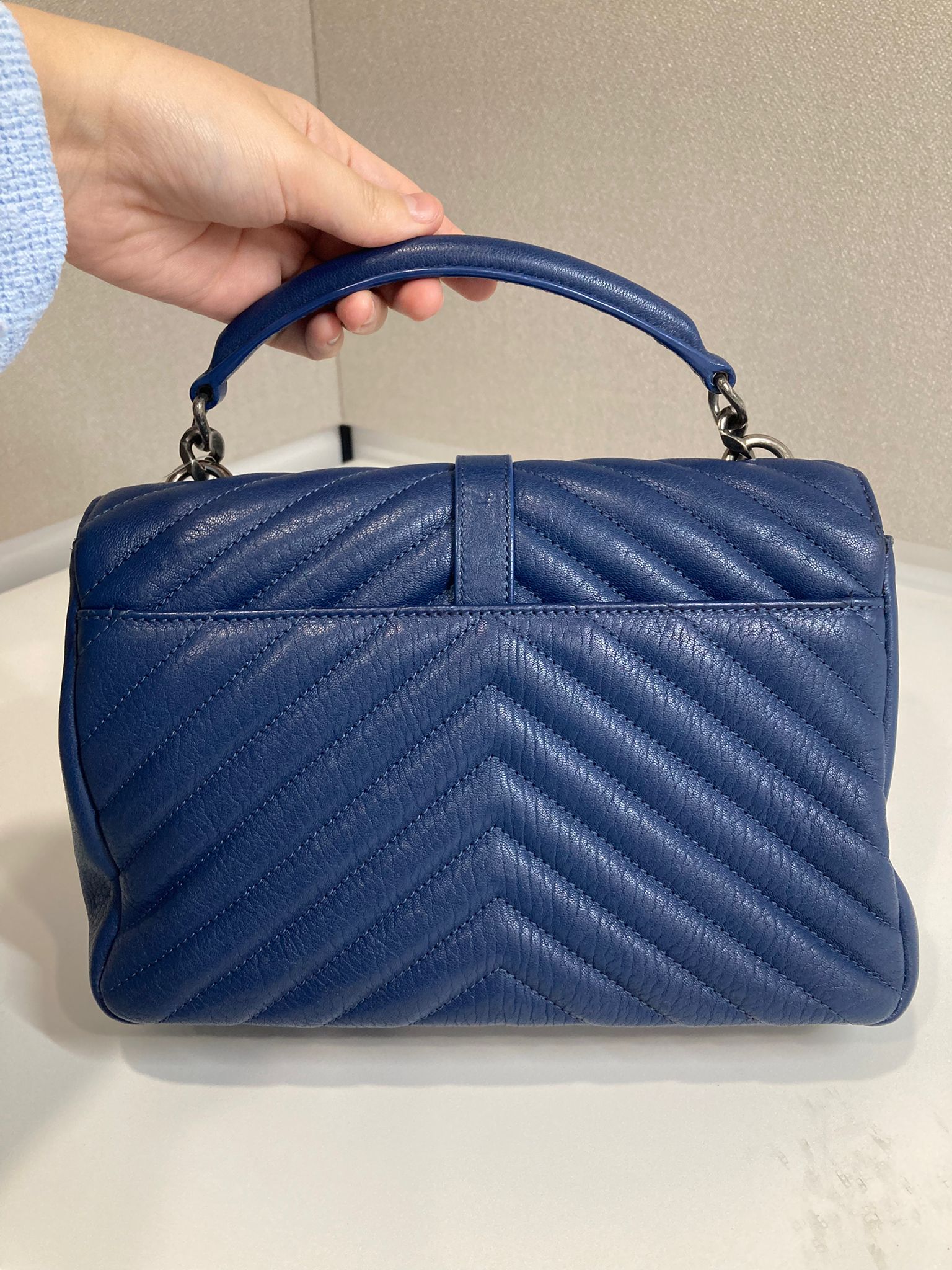 Saint Laurent College Small Azul navy Piel Top Handle