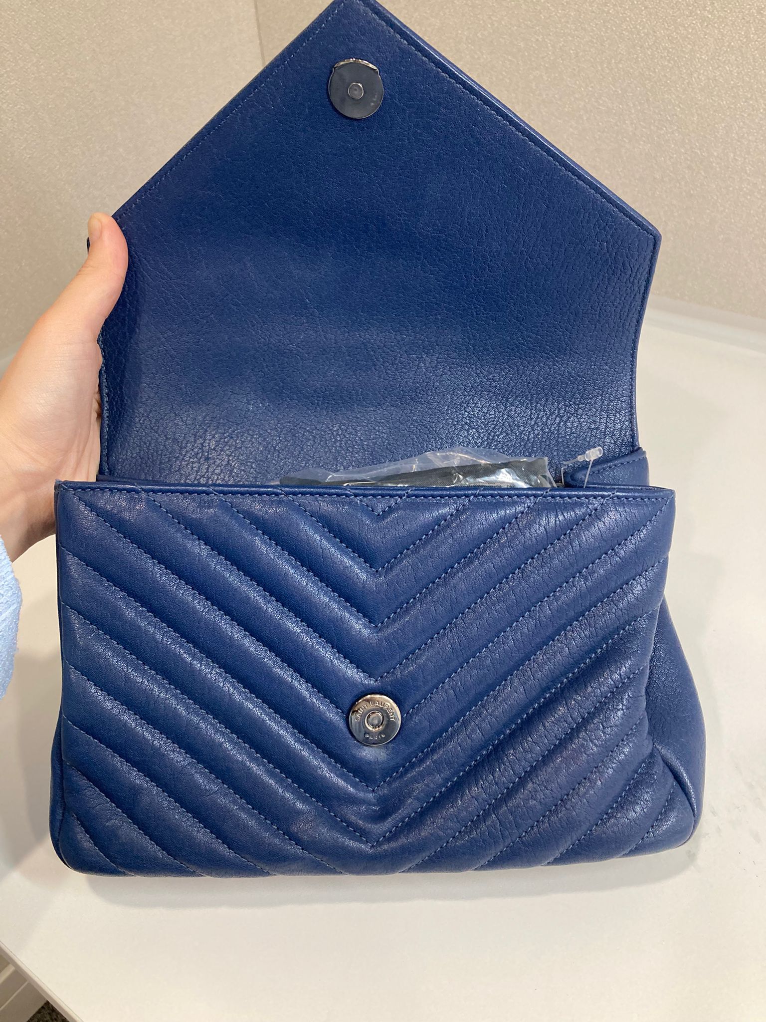 Saint Laurent College Small Azul navy Piel Top Handle