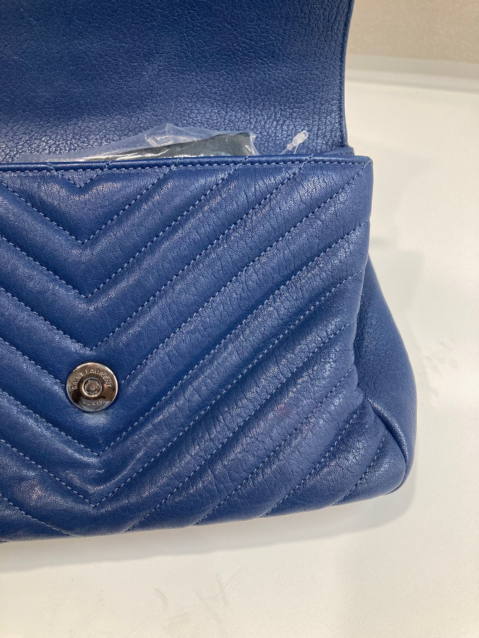 Saint Laurent College Small Azul navy Piel Top Handle