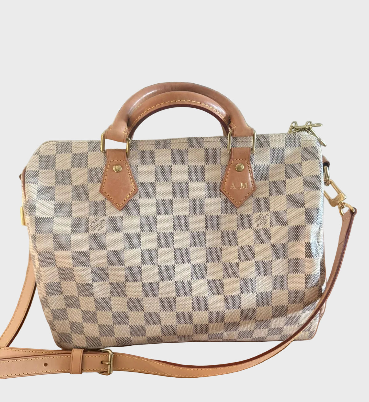Louis Vuitton Speedy 30 Bandoulière Canvas Damier Azur y piel vachetta