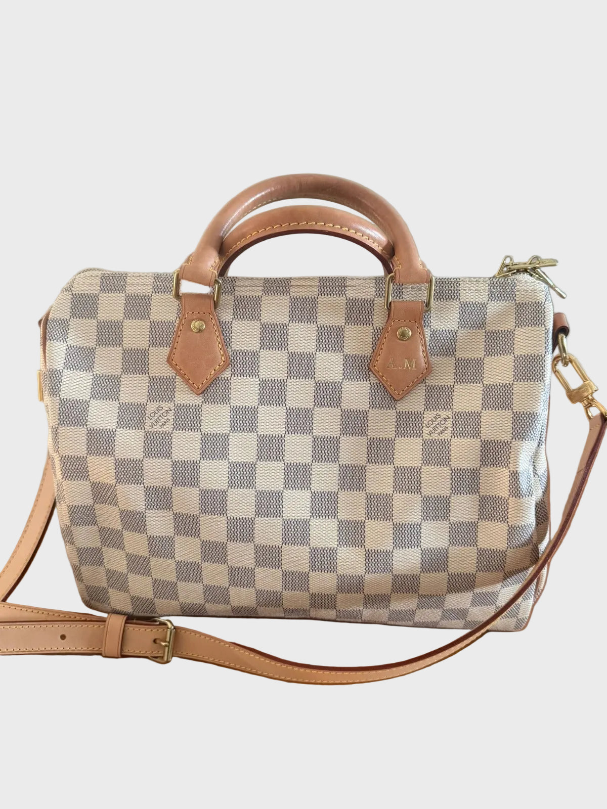 Louis Vuitton Speedy 30 Bandoulière Canvas Damier Azur y piel vachetta