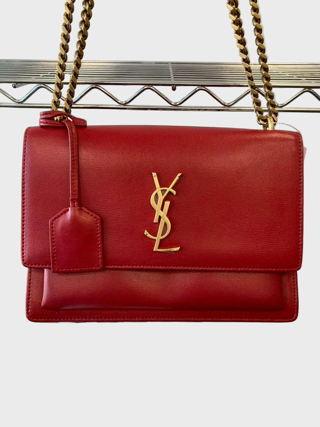 Saint Laurent Sunset Chain Shoulder Bag Red Leather