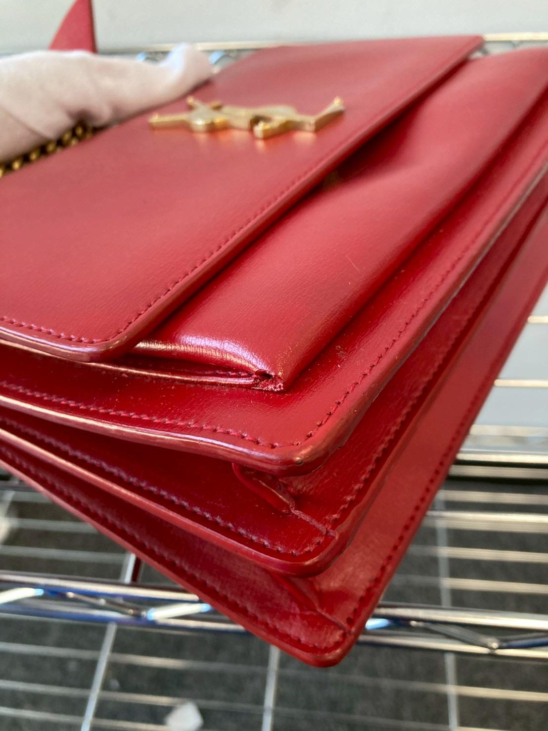 Saint Laurent Sunset Chain Shoulder Bag Red Leather