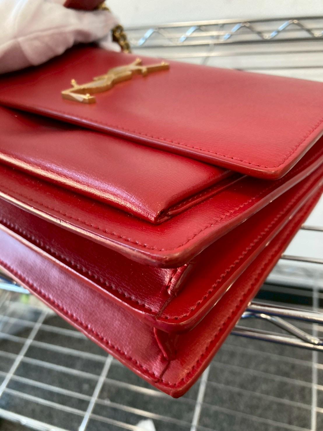 Saint Laurent Sunset Chain Shoulder Bag Red Leather