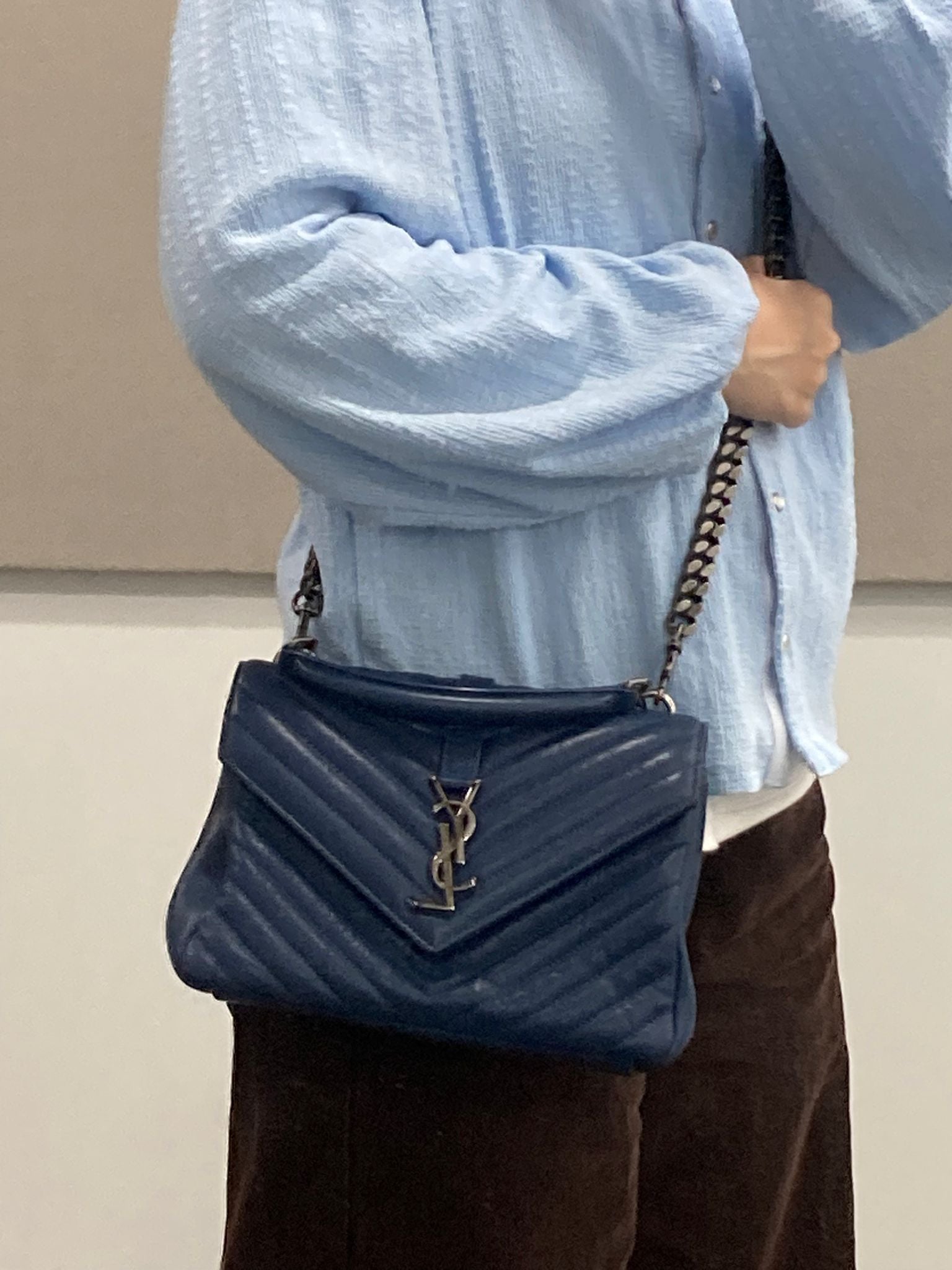 Saint Laurent College Small Azul navy Piel Top Handle