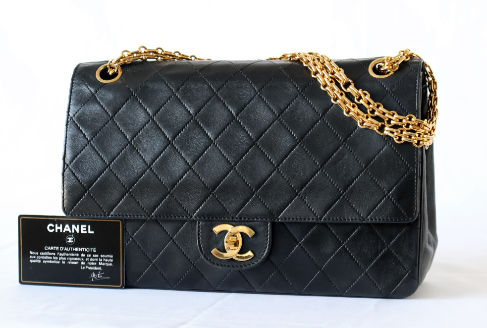 CHANEL Timeless Double Flap Vintage · Lambskin Negro · Cadena Tipo 2.55 · Serie 1 (1989-1991)