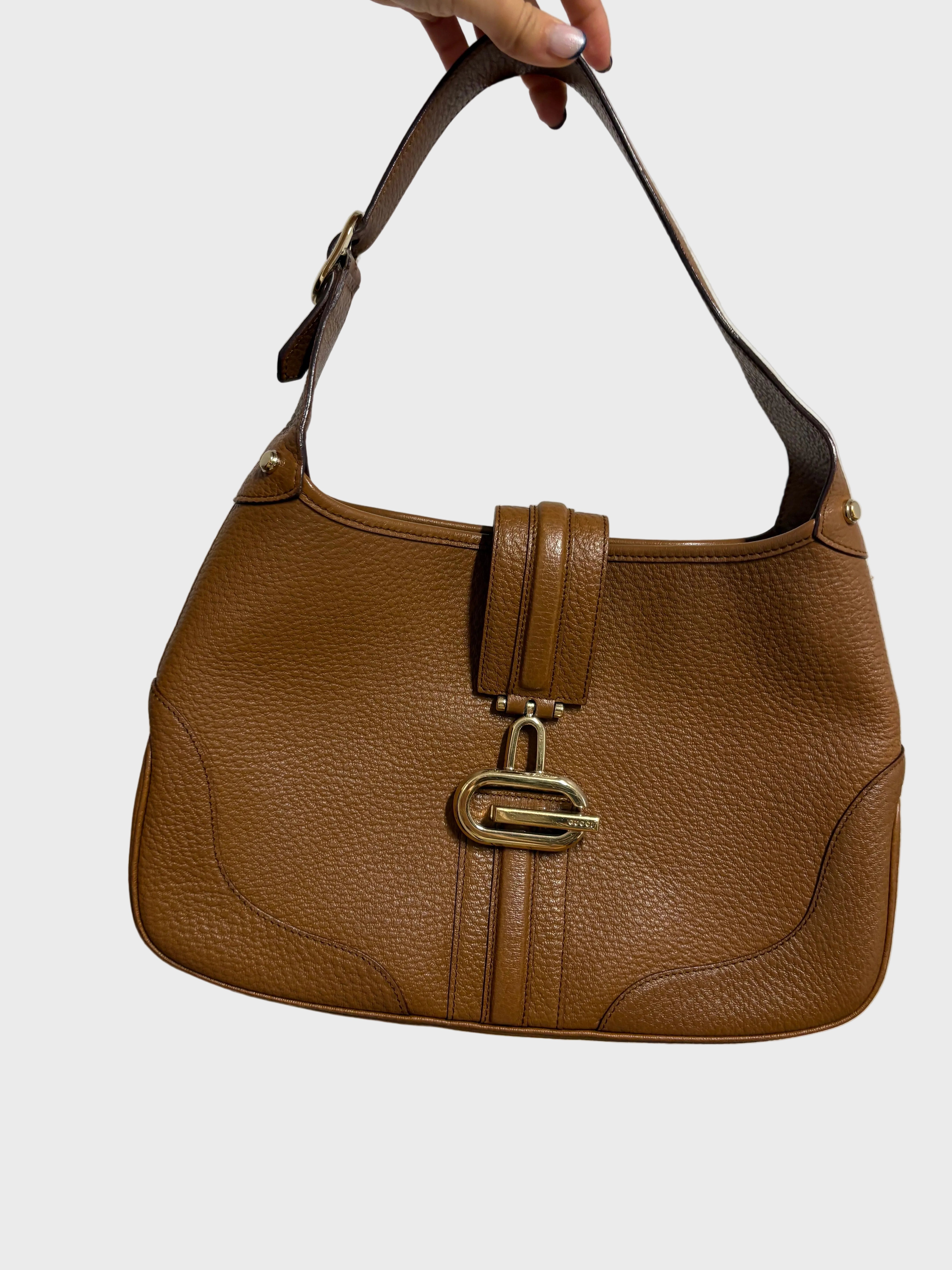 Gucci Jackie Shoulder Bag Piel Marrón · Broche G Dorado