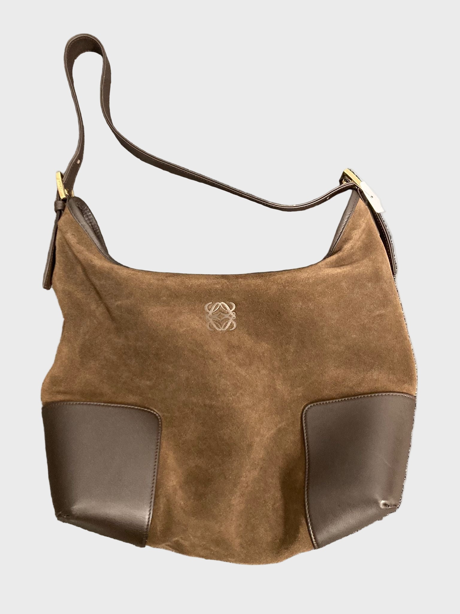 Loewe Bolso al Hombro en Ante Marrón Chocolate y Piel Lisa