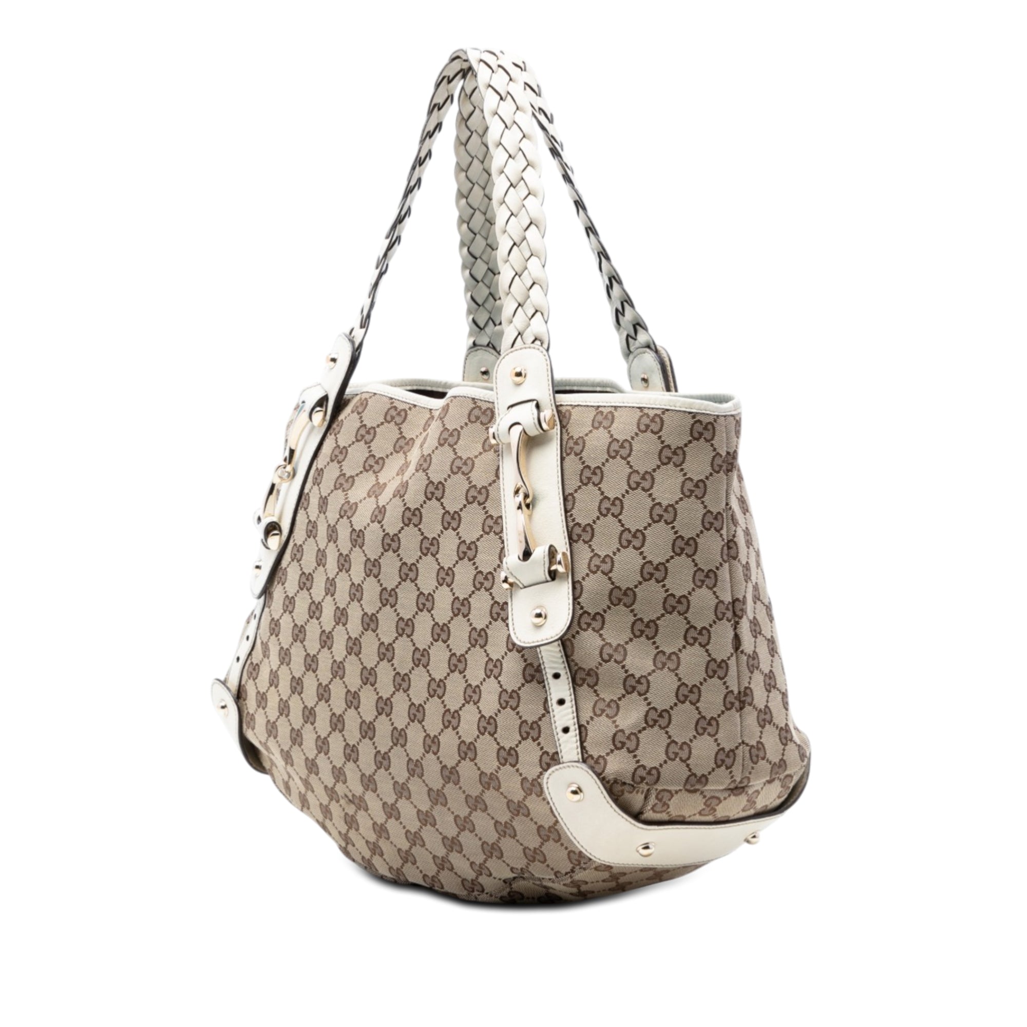 Gucci GG Canvas Horsebit Pelham Shoulder Bag | White