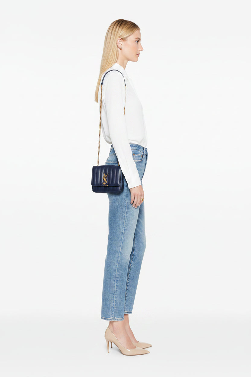 Saint Laurent Vicky Small Crossbody Piel Cordero Azul